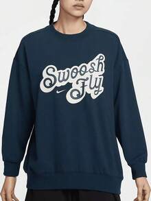 Nike Letter Print Crew Neck Loose Fit Comfortable Versatile Long Sleeve Sweatshirt Women's - Navy Blue - View 1