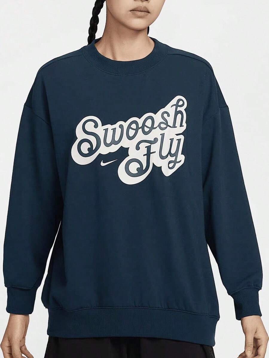 Nike Letter Print Crew Neck Loose Fit Comfortable Versatile Long Sleeve Sweatshirt Women's - Navy Blue - View 1