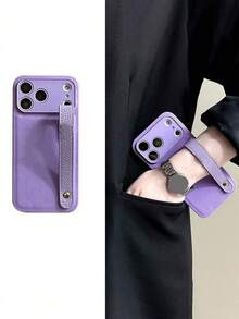 奢華荔枝紋人造皮革腕帶式手機殼 棕色，適用於 iPhone 18 ProMax 18 Pro 18 17 16 15 14 13 Pro Max 12 11，女士優雅軟質背蓋 - 紫色荔枝紋 - 查看 4