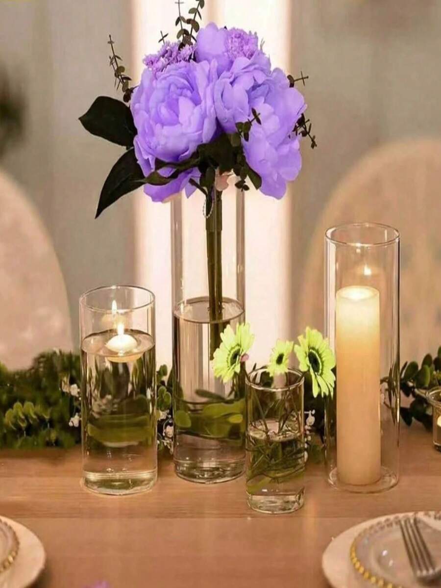 Transparent High Borosilicate Glass Windproof Candle Holder, Minimalist Romantic Dining Table Birthday Party EPE Foam Paper Box Packaging, 2-Piece Set