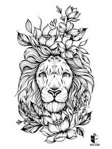 STARTTOOS 1pc Black Bold Creative Lion Floral Branch Leaf Pattern Party Gift DIY Holiday Gift Music Festival Temporary Waterproof Tattoo Sticker For Arm Waist Abdomen Leg Body - Black - View 8