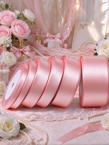1 Roll 25 Yards Korean Pink Polyester Satin Ribbon For Gift Box, Candy Box, Cake Box, Flower Decoration, DIY Decorative Ribbon (Multiple Sizes) - Korean Style - View 1