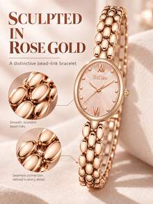BIDEN Women's Fashion Vintage Elegant Rose Gold Oval Barrel Quartz Pointer Watch - Rose Gold - View 2