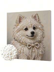 DIY Pearl Painting Set With Frame, Lovely White Puppy Pearl Art Painting, Hand-Made Home Wall Decoration. - A - View 6