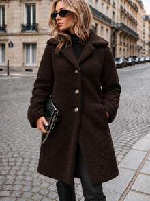 Women's Plush Button-Front Coat - Brown - View 2