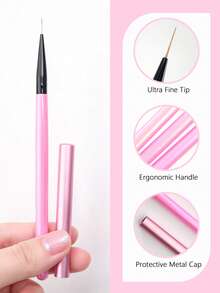 3Pcs Nail Art Liner Brush Set, Ultra Fine Tip Drawing Pen With Individual Metal Cap, Great For Gifting, DIY & Salon Manicure Painting Tool - Multicolor - View 2