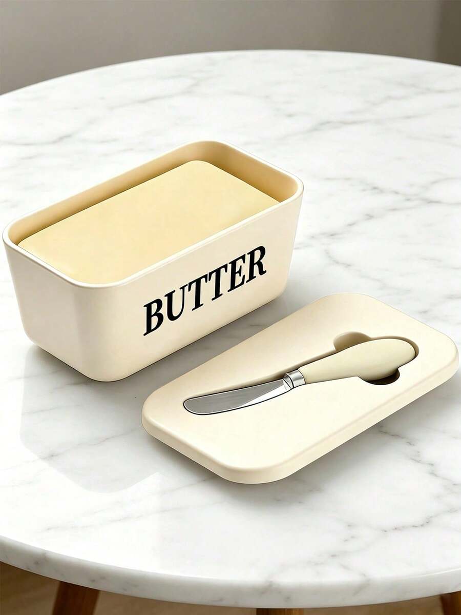 1/2pcs Plastic Butter Box With Butter Knife And Lid, Airtight Butter Storage Container For Kitchen Baking And Gifting, Dishwasher - Multicolor - View 1