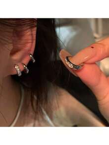 4pcs Small Hoop Earrings, Women's Style, Silver Design, With Y2K Cool Style, Suitable For Daily Wear, Also A Great Gift For Girls. - 4-piece Earring Set - View 5
