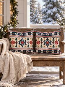 2pcs Christmas Pillowcases, Nordic Snowflake Pattern Single-Sided Printed Sofa Cushion Covers, Faux Super Soft Square Decorative Pillowcases, Pillow Insert Not Included - Multicolor - View 8