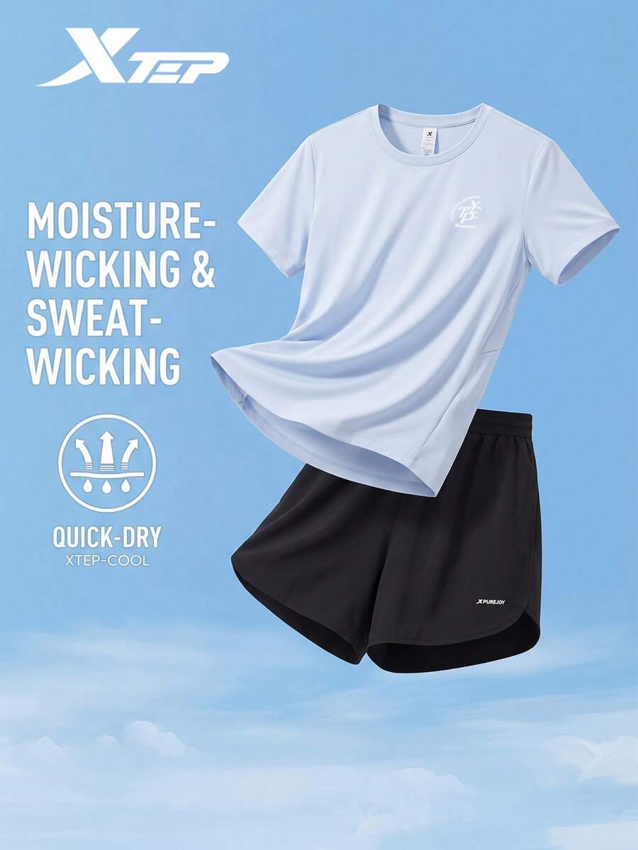 XTEP Short Sleeve Sports Set | 2 Pieces Short Sleeve Set, 26 Autumn New Arrival, Breathable & Comfortable Sports Set For Women, Light Blue - Light Blue - View 1