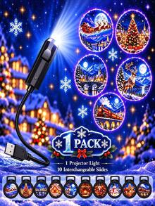 USB Christmas Projection Light, 10pcs Theme Slide Set, Adjustable Angle, Quick Pattern Change, Suitable For Christmas Decoration, Party Decoration, Room Decoration, Home Decoration, Bedroom Decoration, Living Room Decoration And Store Window Decoration - USB Christmas Projector Light - View 9