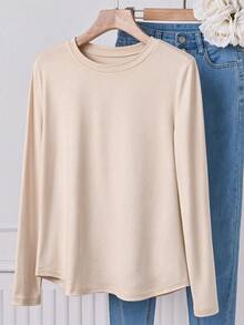 Solid Color Casual Comfortable Versatile Long Sleeve T-Shirt For Women ...