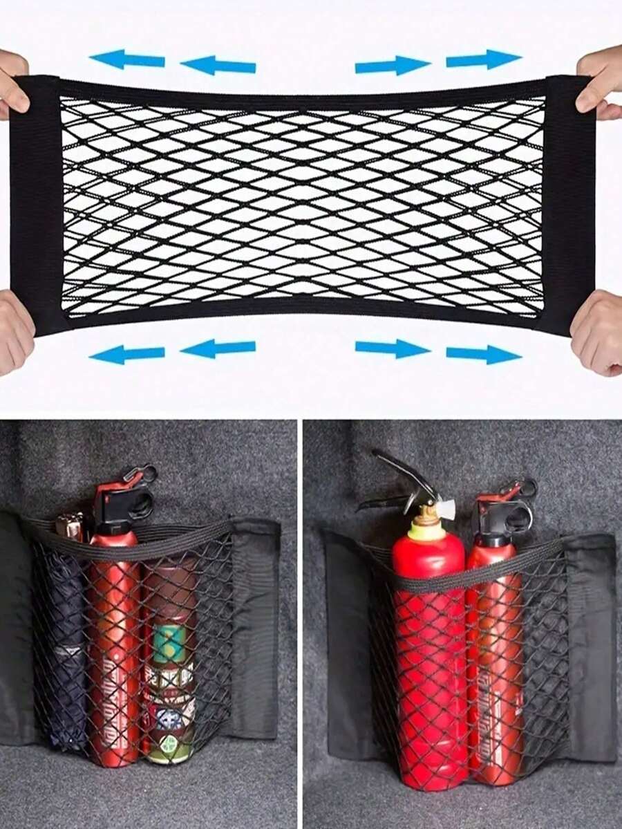 1 pieza Bolsa organizadora de pared de malla de carga para almacenamiento en el coche, red de malla elástica, para estante de almacenamiento en el maletero, para organización de armarios - Red de almacenamiento - Ver 1