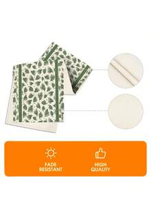 1Pc Christmas Table Runner Green Pine Needle Leaf Pattern With Striped Border Table Flag, Farmhouse Rustic Winter Table Decor For Dining Table, Kitchen, Holiday Party, Home Xmas Tabletop Decoration - Green - View 7
