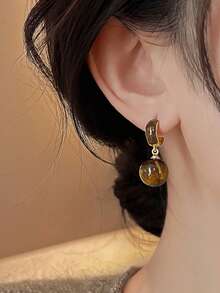 1 Pair Fashionable Elegant Faux Tiger Eye Stone Earrings Suitable For Women To Wear At Autumn/Winter Parties And Gatherings - Brown - View 5