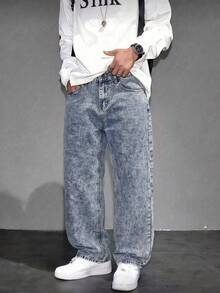 Blue Men's Casual Vintage Loose Fit Jeans (If You Prefer A Looser Fit, We Suggest Choosing One Size Up) (Please Refer To Size Guide) - Medium Wash - View 1