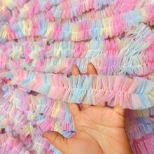 1 Yard Rainbow Double Layer Ruched Fluffy Tulle Light Color Gradient Transparent Mesh Lace Trim, Suitable For DIY Clothing, Party Dresses, Headbands And Hair Accessories - A - View 6