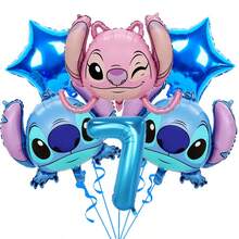 Disney Stitch & Angel Foil Balloon Set, Pink Number 1-9 Cartoon Balloons, Suitable For 1-9 Years Old Birthday Party Decoration - As Shown In the Figure - View 2