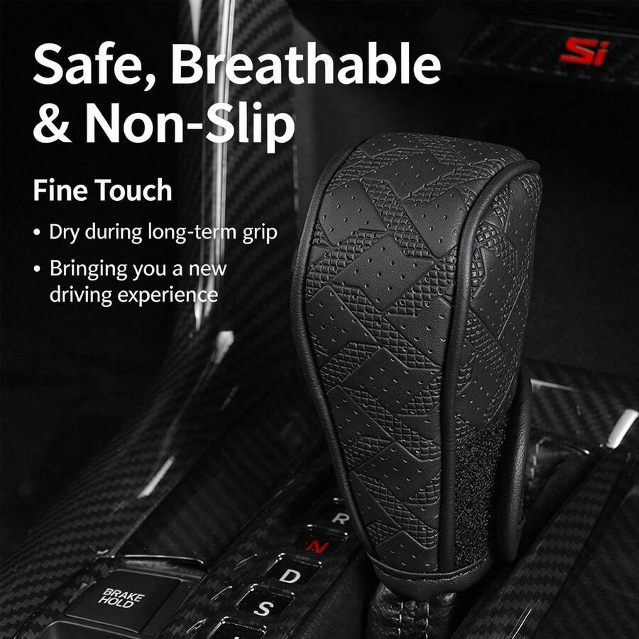 Car Gear Shift Knob Cover & Handbrake Cover, Premium Leather Breathable Anti-Slip Wear-Resistant, Universal Gear Knob Cover, Interior Modification Kit For Cars SUVs Trucks - K - View 1