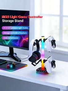 Giá đỡ tai nghe điều khiển RGB 4 trong 1, cổng USB Type-C sạc chậm, đèn LED chơi game đa chế độ, cấp nguồn qua cổng USB (không pin), giá đỡ lưu trữ bàn làm việc bằng nhựa ABS, chỉ dành cho tay cầm chơi game và tai nghe tiêu chuẩn, không bao gồm phụ kiện - Xem 3