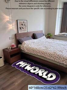 1pc Faux Cashmere Long Rug, Printed With "My World" Fun Text Pattern, Machine Washable - Asymmetrical Shape, Suitable For Bedroom, Indoor Decoration, Christmas, Thanksgiving, Father's Day And Other Holiday Decor - Purple, Black Letter Design - Purple - View 23