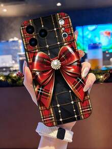 1pc 2D Printed Christmas Plaid Bow Pattern, Popular Creative Premium Design, Waterproof Durable Dustproof Fashion Minimalist Camera Protection Black Matte Full Coverage Protective Phone Case, Compatible With: 18Pro Max/ 17Pro Max Phone Case/18Pro/17/17Pro/,16promax,16/15/14/13/12/11,7/8,XR/XS,All Series Plus/Pro/Pro Max; Galaxy - Black - View 10