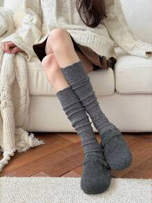 1/4 Pairs Women's Cable-Knit Knee-High Socks, Lace Frill-Trim Stacked Boot Socks For Vintage Outfits, Tall Boots, Fall & Winter Wear - Multicolor - View 6