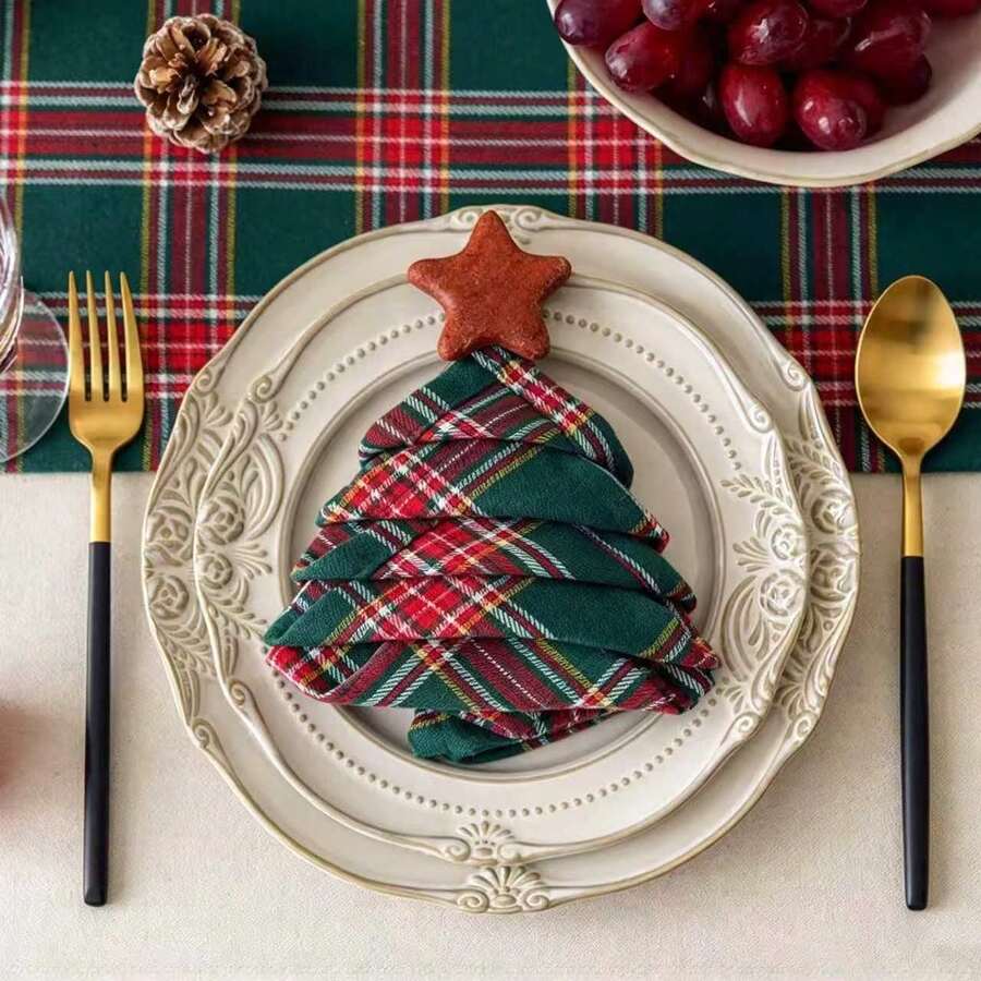1/2/6/10pcs Classic Ins Style Christmas Multi-Color Thin Striped Plaid Tablecloth Decorative Fabric, Suitable For Holidays And Home Decor - Multicolor - View 1