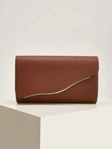 Women's Evening Clutch Bag With Detachable Gold Chain, Elegant Wavy Flap Envelope Design With Metal Trim, Perfect For Weddings, Proms, Cocktail Parties And Formal Dinners - Brown - View 7