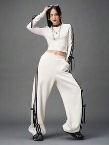 Adidas Women's DANCE LS TEE1 Long Sleeve Knit Collarless T-Shirt TKG3861 - White - View 6