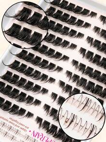 144pcs Super Fluffy Upper Lower Eyelash Combination, D Curl 3D Layered Individual Lashes Pack With Clear Band 6 Lengths Mixed, Soft Lightweight DIY Extension Eyelashes Set For Women Christmas Party Tools - D - View 4