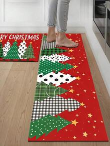 1/2pcs Christmas Kitchen Decor Rugs, Colorful Christmas Tree Pattern Design Winter Kitchen Rugs And Mats, Non-Slip Washable Absorbent Kitchen Accessories Decorative Mats, Christmas Holiday Gifts! - Multicolor - View 5