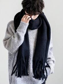 1PC Men's Solid Color Warm Thick Scarf Fashion High-End Tassel Design Versatile Large Shawl Suitable For Daily Warm Travel Or Outfit Suitable - Multicolor - View 2