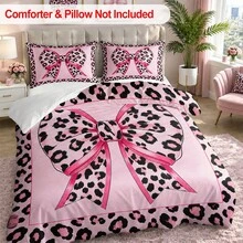 3pcs Pink Leopard Print Bow Pattern Duvet Cover Set (1 Duvet Cover + 2 Pillowcases, No Fill), Soft & Breathable Fabric, Machine Washable, Suitable For All Seasons, Bedroom And Guest Room Bedding Decor - Multicolor - View 8