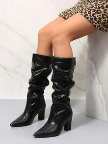 Women's Slip-On Mid-Calf Boots, Personalized Holiday Gift For Women, Fashionable, Suitable For Various Occasions - Black - View 5