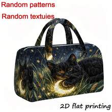 1pc Cat Moon Quilted Tote Travel Bag, Suitable As Holiday Gift For Women, Portable Storage Organizer, Ideal For Weekend Trips, 2D Flat Print Design - No Texture - Multicolor - View 11