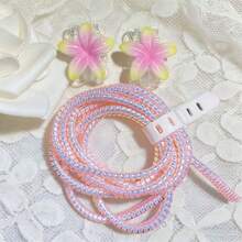 1 Set Plumeria Shaped Type-C Charging Cable Protector, Durable Plastic Material, Anti-Scratch And Anti-Break, Suitable Compatible With Iphone 17 16 15 14/13/12/11 Pro Max And Other Apple Charger Protectors, Suitable For Daily Use, Christmas Gift, Autumn/Winter Small Gift - Pink - View 4