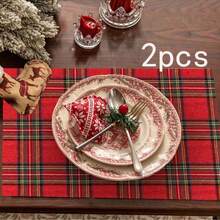 1/2/6pcs Plaid Vintage Square Napkins, Washable Decorative Napkins For Christmas Family Gathering Banquet Table Setting - Multicolor - View 9