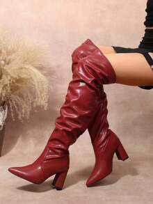 Women's Slip-On Over-The-Knee Boots, Personalized Holiday Gift For Women, Fashionable, Suitable For Various Occasions - Burgundy - View 9