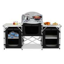 Campingküche Klappbar mit Arbeitsplatte & Tragetasche – Outdoor Grilltisch - 174 x 52 x 110 cm - Übersicht 1