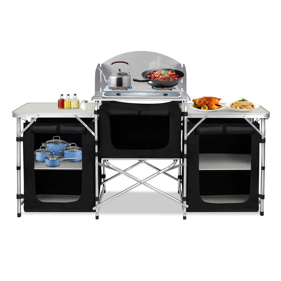 Campingküche Klappbar mit Arbeitsplatte & Tragetasche – Outdoor Grilltisch - 174 x 52 x 110 cm - Übersicht 1