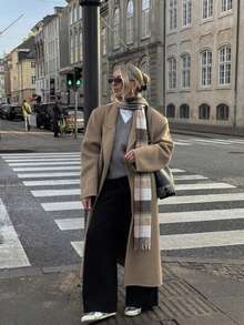 1件女款復古英式格紋流蘇圍巾，適合季節過渡與假期校園穿搭 - 白棕色 - 查看 4