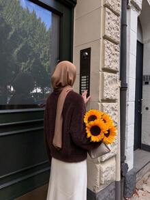 Women's Autumn/Winter Brown Luxe Soft Fuzzy Button Cardigan, Fluffy Knit Open Front Sweater, Modest Ribbed Knit Top, Loose Casual Commuter Versatile Cardigan - Brown - View 7