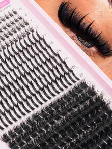 312 Clusters DIY Eyelash Extension Kit, European & American Style Thick & Voluminous Upper Lashes Paired With Defined Lower Lashes, Mixed Length Curly False Eyelashes, Suitable For Bold Cat Eye Makeup, Party, Nightclub, Wedding And Photography - D - View 2