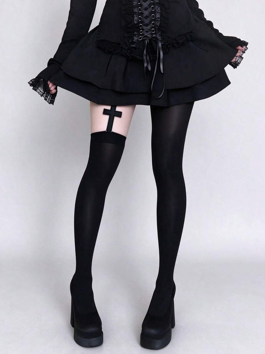 STAR RIVER Y2K Sexy Hot Girl AB Style Cross Pendant Tights, Punk Gothic Over-The-Knee Socks Lolita Stockings, Halloween - Multicolor - View 1
