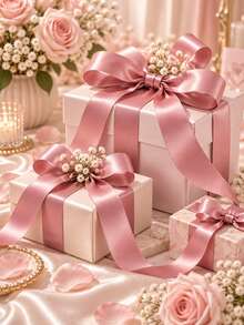 1 Roll 25 Yards Korean Pink Polyester Satin Ribbon For Gift Box, Candy Box, Cake Box, Flower Decoration, DIY Decorative Ribbon (Multiple Sizes) - Korean Style - View 5