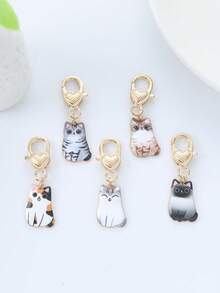 1/5pcs Cute Cat Keychain Bag Pendant, Multiple Adorable Cat Shapes With Heart Buckle Design, Exquisite Small And Lightweight Approx. 4.7g, Suitable For Handbags, Backpacks, Wallets, Keys, Zippers And Other Daily Decorations, Portable And Versatile, Adding Fun And Personalized Atmosphere, Suitable As Daily Small Gifts - Multicolor - View 3