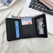 Men's Contrast Color Short Wallet Heart-Shaped Snap Button Multi-Card Slot Card Holder Portable Casual PU Leather Wallet Commuter Small Bag - Multicolor - View 3