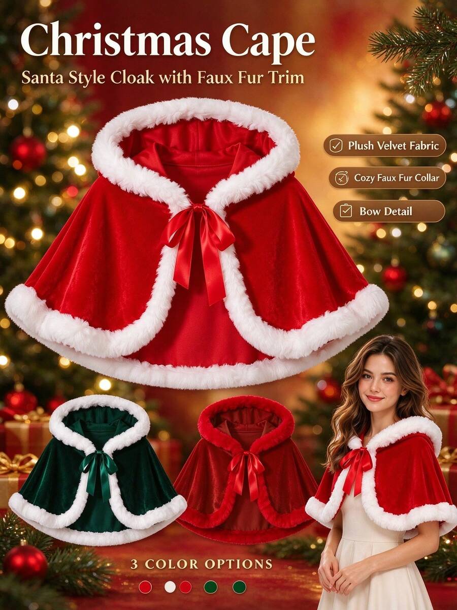 Red Christmas Shawl, Pop Culture Style, Cosplay, Halloween, Christmas Party Costume Masquerade Gift - Multicolor - View 1