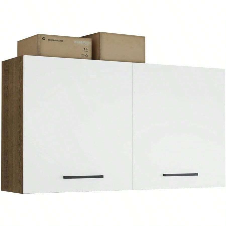 Gabinete Superior Multiusos, Almacenamiento Garaje Agata - Marrón/Blanco Gabinete Superior Mural Multiusos Agata, Alacena de Almacenamiento para Garaje, Madera de Ingeniería Color Marrón/Blanco B5DR - Blanco - Ver 1
